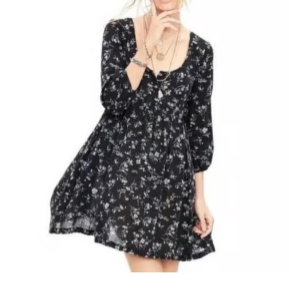Denim & Supply Ralph Lauren Black Floral Babydoll Dress Size Large